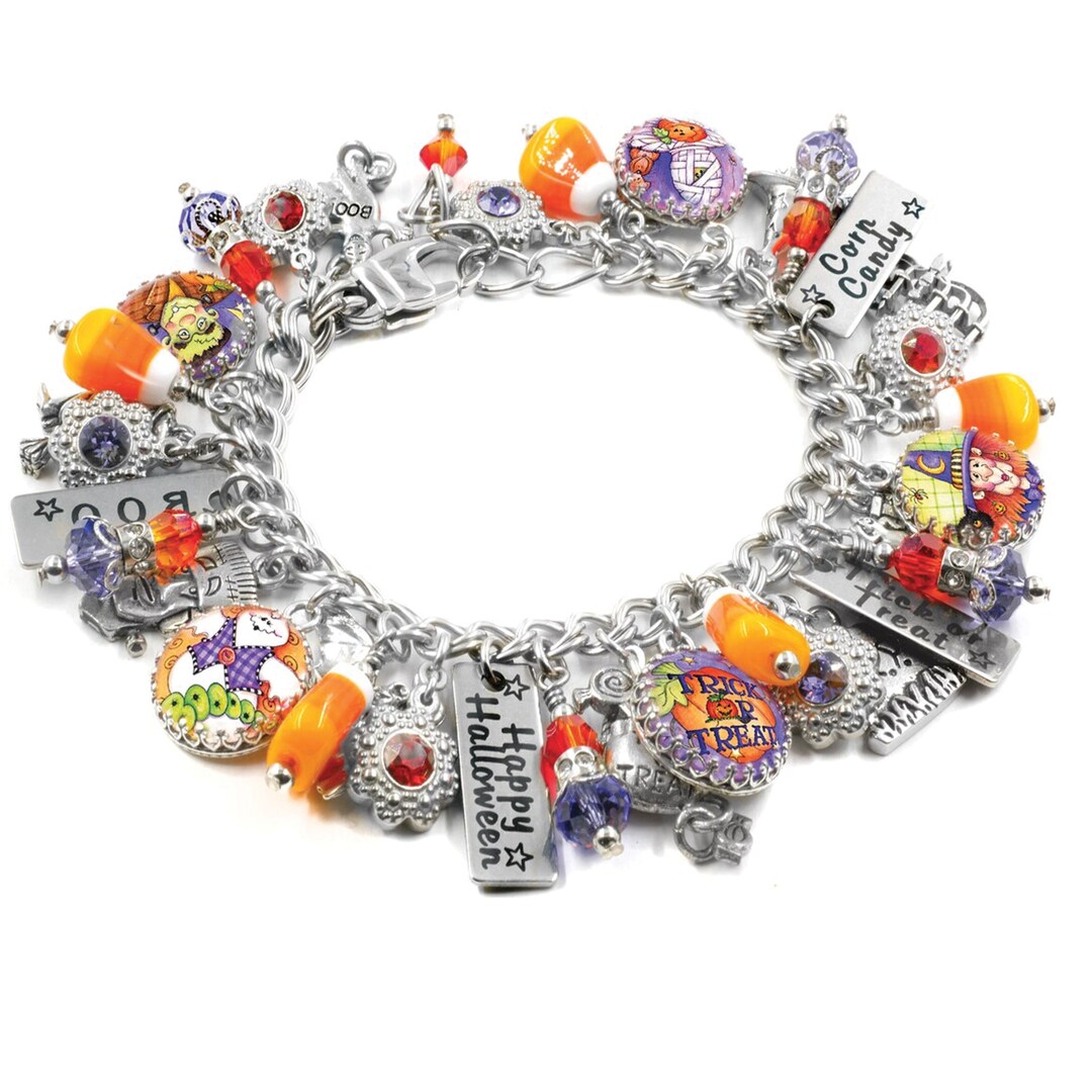 Candy Corn Bracelet, Halloween Jewelry, Ghosts, Witch, Handmade